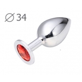 Коническая серебристая анальная втулка с красным кристаллом - 8,2 см. - Anal Jewelry Plug - купить с доставкой в Краснодаре