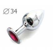 Коническая серебристая анальная втулка с малиновым кристаллом - 8,2 см. - Anal Jewelry Plug - купить с доставкой в Краснодаре