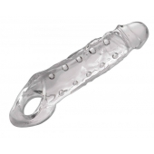 Прозразная закрытая насадка на пенис с поддержкой мошонки Clearly Ample Penis Enhancer - 22 см. - XR Brands - в Краснодаре купить с доставкой