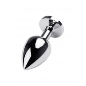 Серебристая коническая анальная пробка с красным кристаллом - 8 см. - ToyFa - купить с доставкой в Краснодаре