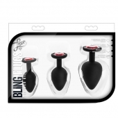 Набор черных анальных пробок с красным кристаллом-сердечком Bling Plugs Training Kit - Blush Novelties - купить с доставкой в Краснодаре