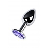 Серебристая конусовидная анальная пробка с фиолетовым кристаллом - 7 см. - ToyFa - купить с доставкой в Краснодаре