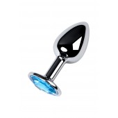 Серебристая конусовидная анальная пробка с голубым кристаллом - 7 см. - ToyFa - купить с доставкой в Краснодаре