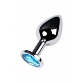 Серебристая конусовидная анальная пробка с голубым кристаллом - 8 см. - ToyFa - купить с доставкой в Краснодаре
