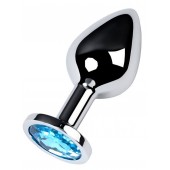 Серебристая конусовидная анальная пробка с голубым кристаллом - 8 см. - ToyFa - купить с доставкой в Краснодаре