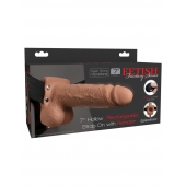 Кофейный перезаряжаемый вибрострапон 7  Hollow Rechargeable Strap-on with Balls - 20,3 см. - Pipedream - купить с доставкой в Краснодаре