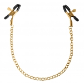 Чёрные с золотом зажимы на соски Gold Chain Nipple Clamps - Pipedream - купить с доставкой в Краснодаре