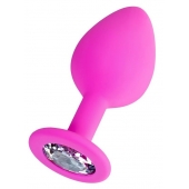 Розовая анальная втулка Brilliant с прозрачным кристаллом - 8 см. - ToyFa - купить с доставкой в Краснодаре