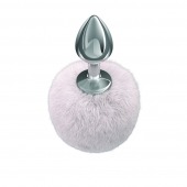 Серебристая анальная пробка с белым пушистым хвостиком Twinkle - Lola Games - купить с доставкой в Краснодаре