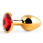 Золотистая анальная пробка с красным стразом - 7,2 см. - Anal Jewelry Plug - купить с доставкой в Краснодаре