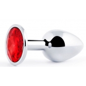 Серебристая анальная пробка с красным стразом - 7,2 см. - Anal Jewelry Plug - купить с доставкой в Краснодаре