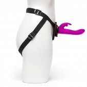 Лиловый страпон Rechargeable Vibrating Strap-On Harness Set - 17,6 см. - Happy Rabbit - купить с доставкой в Краснодаре
