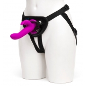Лиловый страпон Rechargeable Vibrating Strap-On Harness Set - 17,6 см. - Happy Rabbit - купить с доставкой в Краснодаре