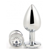 Серебристая анальная втулка с прозрачным кристаллом - 7,1 см. - Dream Toys - купить с доставкой в Краснодаре