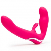 Ярко-розовый безремневой страпон Rechargeable Vibrating Strapless Strap-On - Happy Rabbit - купить с доставкой в Краснодаре