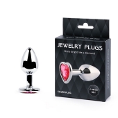 Серебристая анальная пробка с малиновым кристаллом-сердечком - 7 см. - Anal Jewelry Plug - купить с доставкой в Краснодаре