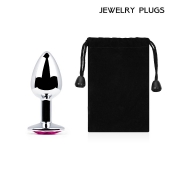 Серебристая анальная пробка с малиновым кристаллом - 7,2 см. - Anal Jewelry Plug - купить с доставкой в Краснодаре