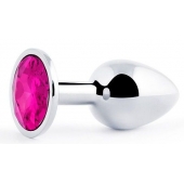 Серебристая анальная пробка с малиновым кристаллом - 7,2 см. - Anal Jewelry Plug - купить с доставкой в Краснодаре