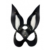 Черная маска зайки с белым мехом на ушках Miss Bunny - БДСМ Арсенал - купить с доставкой в Краснодаре