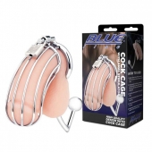 Серебристая металлическая клетка с анальным стимулятором Cock Cage - BlueLine - купить с доставкой в Краснодаре