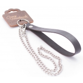 Серебристый металлический поводок с кожаной черной ручкой - 80 см. - Crazy Handmade - купить с доставкой в Краснодаре