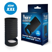 Черная открытая насадка на пенис с кольцом для мошонки XXL-size - 9,4 см. - Sex Expert - в Краснодаре купить с доставкой
