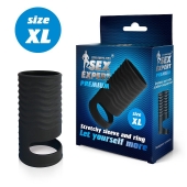 Черная открытая насадка на пенис с кольцом для мошонки XL-size - 8,9 см. - Sex Expert - в Краснодаре купить с доставкой
