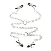 Серебристые зажимы для сосков и половых губ на тонкой цепочке - Notabu - купить с доставкой в Краснодаре