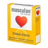 Презервативы с колечками и пупырышками Masculan Ribbed+Dotted - 3 шт. - Masculan - купить с доставкой в Краснодаре