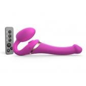Ярко-розовый безремневой страпон Multi Orgasm Size S с клиторальной стимуляцией - Strap-on-me - купить с доставкой в Краснодаре