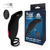 Черная насадка на пенис с вибрацией Sex Expert - 15,4 см. - Sex Expert - в Краснодаре купить с доставкой
