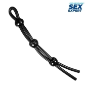 Черное силиконовое лассо с тремя шариками для утяжки - Sex Expert - в Краснодаре купить с доставкой