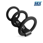 Черное тройное эрекционное кольцо с ремешком - Sex Expert - в Краснодаре купить с доставкой