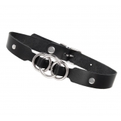 Черный кожаный ошейник со связанными кольцами - Pecado - купить с доставкой в Краснодаре