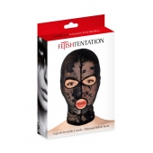 Черная кружевная маска на голову с отверстиями для глаз и рта - Fetish Tentation - купить с доставкой в Краснодаре