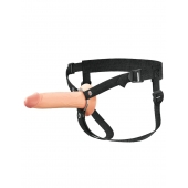 Телесный полый страпон на черных ремнях Hollow Silicone Strap-on - 17,8 см. - Pipedream - купить с доставкой в Краснодаре