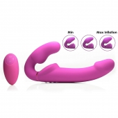 Розовый безремневой страпон с вибрацией и функцией расширения Inflatable Ergo-Fit Strapless Strap-On - XR Brands - купить с доставкой в Краснодаре