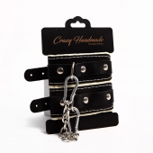 Черные скругленные наручники с мягкой бежевой подкладкой - Crazy Handmade - купить с доставкой в Краснодаре
