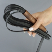 Черная кожаная плеть с деревянной рукоятью - 44 см. - Sitabella - купить с доставкой в Краснодаре