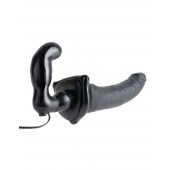 Черный страпон с вагинальной пробкой Deluxe Vibrating Penetrix Strap-On - 19 см. - Pipedream - купить с доставкой в Краснодаре