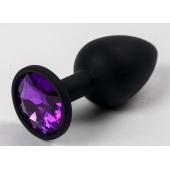 Черная силиконовая анальная пробка с фиолетовым стразом - 7,1 см. - 4sexdreaM - купить с доставкой в Краснодаре