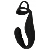 Черное эрекционное кольцо со стимуляцией промежности и анальной пробкой Cock Ring with RC Prostate Plug - Orion - в Краснодаре купить с доставкой