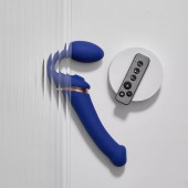 Синий безремневой страпон Multi Orgasm Bendable Strap-On size XL с клиторальной стимуляцией - Strap-on-me - купить с доставкой в Краснодаре