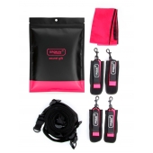 Черно-розовый эротический набор: фиксатор, оковы, наручники, повязка - Erokay - купить с доставкой в Краснодаре