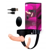 Женский страпон с 2 насадками, вибрацией и пультом ДУ - Erowoman-Eroman - купить с доставкой в Краснодаре