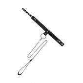 Черный узкий однослойный ошейник с серебристым поводком-цепочкой - Pecado - купить с доставкой в Краснодаре