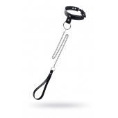 Черный узкий однослойный ошейник с серебристым поводком-цепочкой - Pecado - купить с доставкой в Краснодаре