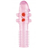 Гелевая розовая насадка с шариками и шипами - 14 см. - ToyFa - в Краснодаре купить с доставкой