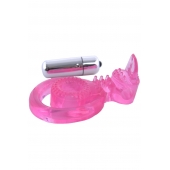 Розовая вибронасадка со стимулятор клитора   Язычок - Toyfa Basic - в Краснодаре купить с доставкой
