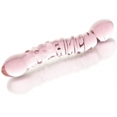 Двусторонний розовый фаллос  с рёбрами и точками - 19,5 см. - Sexus купить с доставкой в интернет-магазине Orgasmix в Краснодаре Двусторонний розовый фаллос  с рёбрами и точками - 19,5 см. - Sexus